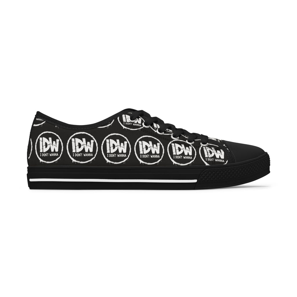 Women's Low Top Sneakers — Black Repeating 'IDW I Don't Wanna' Logo Design