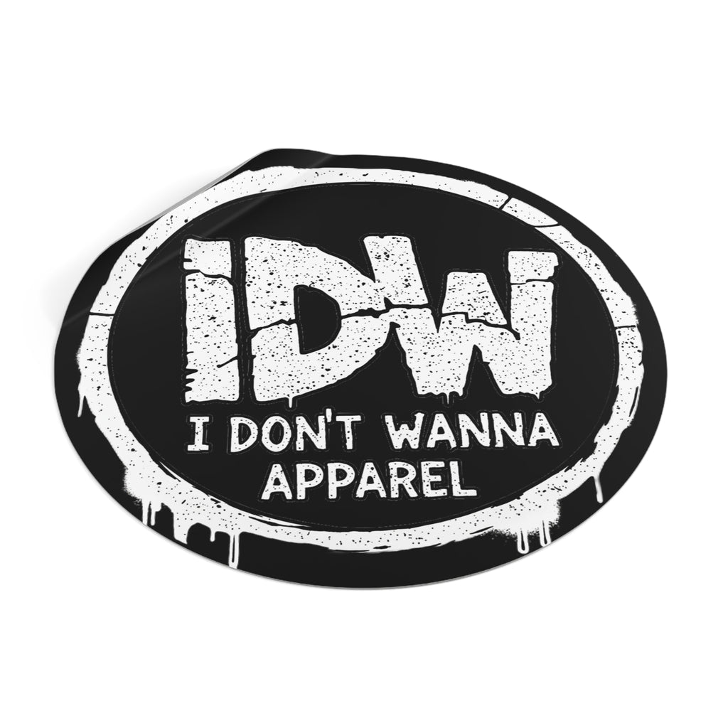 Round Vinyl Sticker — IDW "I Don't Wanna Apparel" Black Graffiti Logo