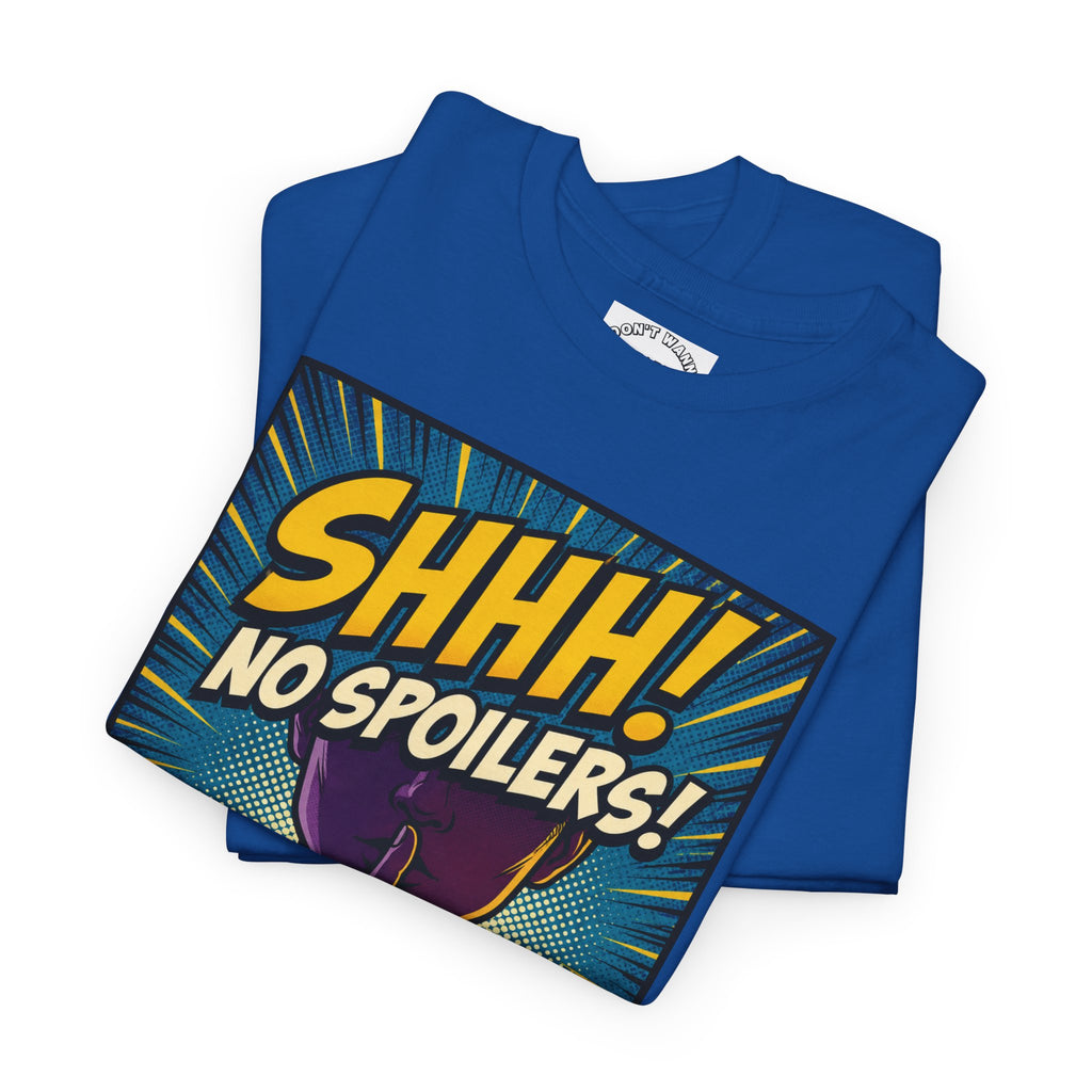 No Spoilers Graphic Tee — "SHHH! No Spoilers!" Comic-Style T-Shirt
