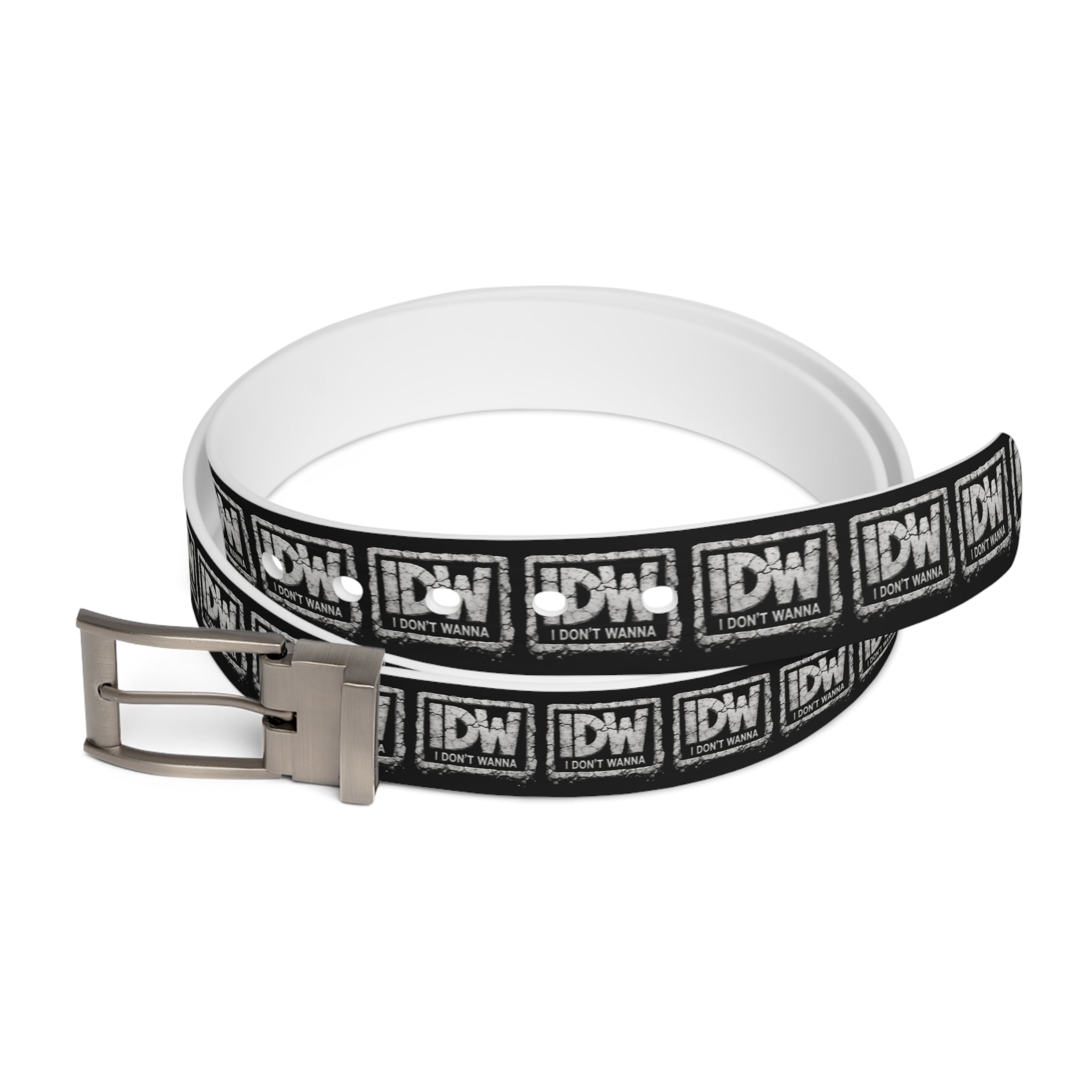 IDW Logo Print Belt — Black & White Graphic Casual Belt with Repeating IDW Emblem