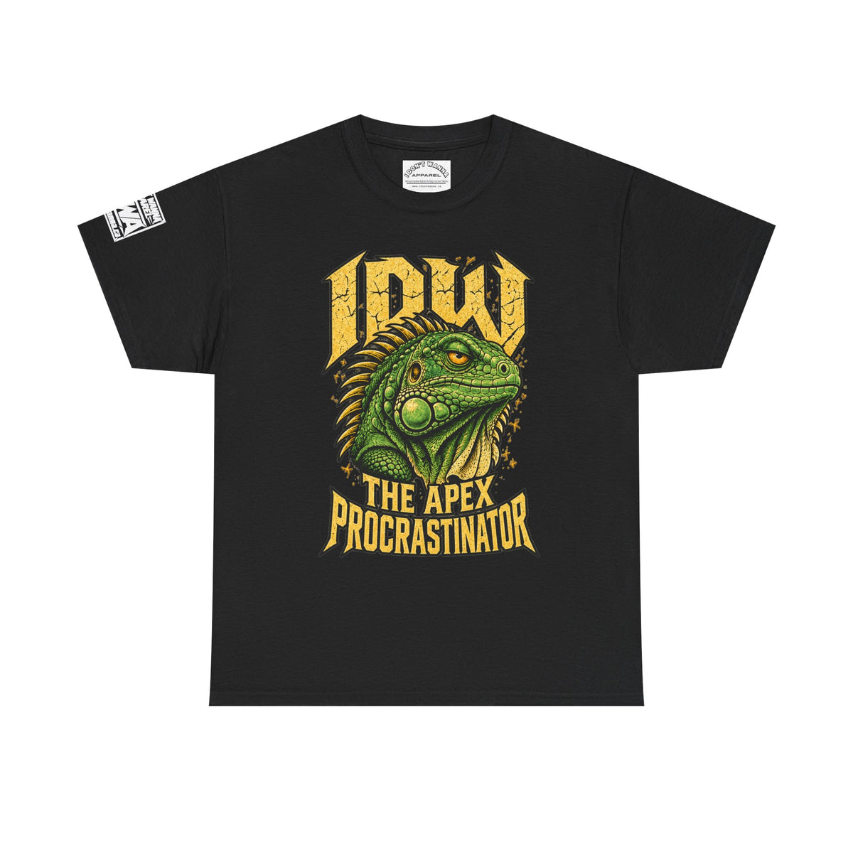 Apex Procrastinator Iguana T-Shirt — "I AM THE APEX PROCRASTINATOR" (Back: "THE VOICES IN MY HEAD REQUESTED A DAY OFF")