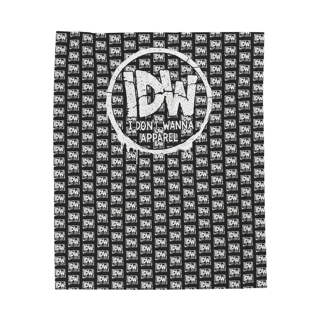 Velveteen Plush Blanket — 'I Don't Wanna' Logo Repeating Black & White Cozy Throw