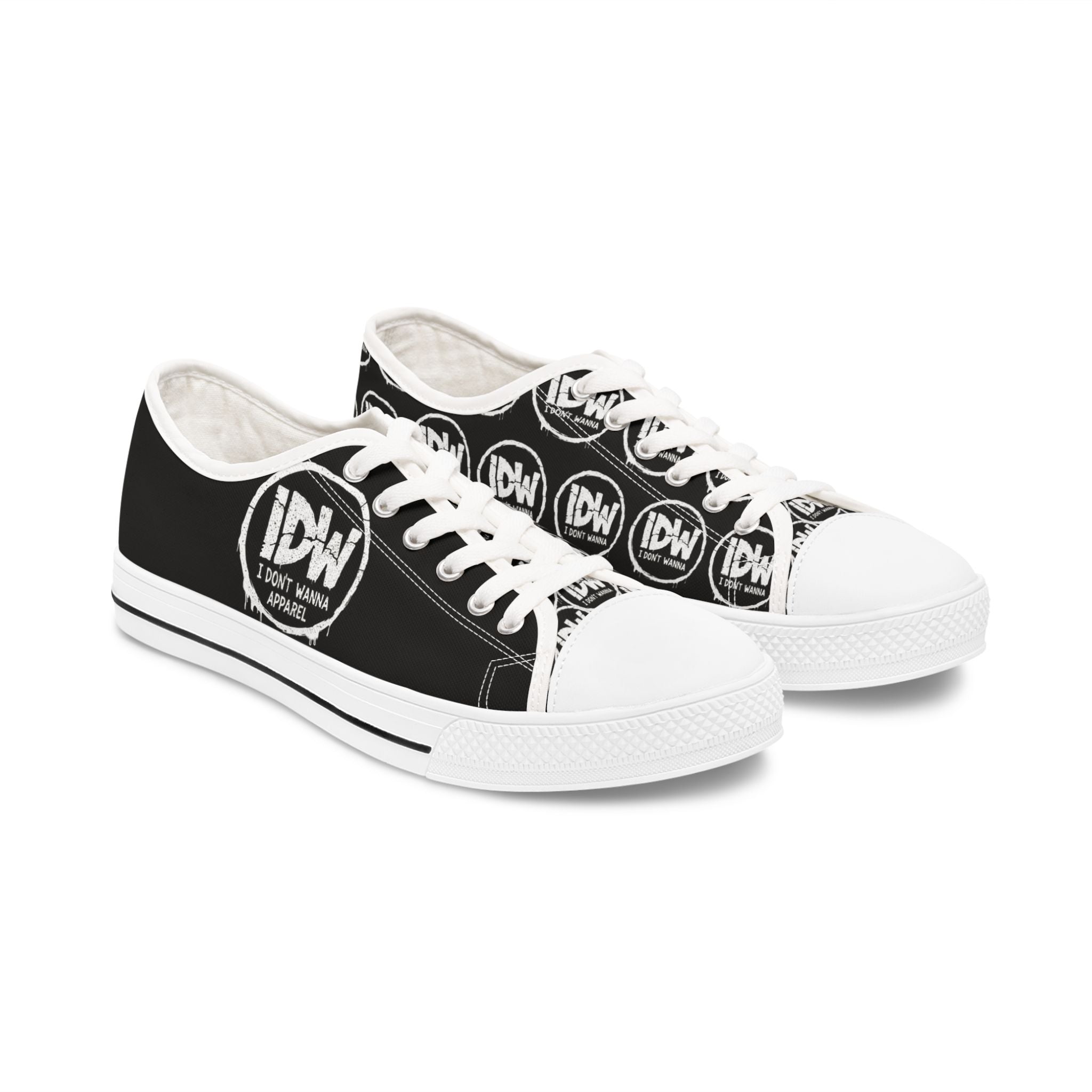Women's Low Top Sneakers — Black Repeating 'IDW I Don't Wanna' Logo Design