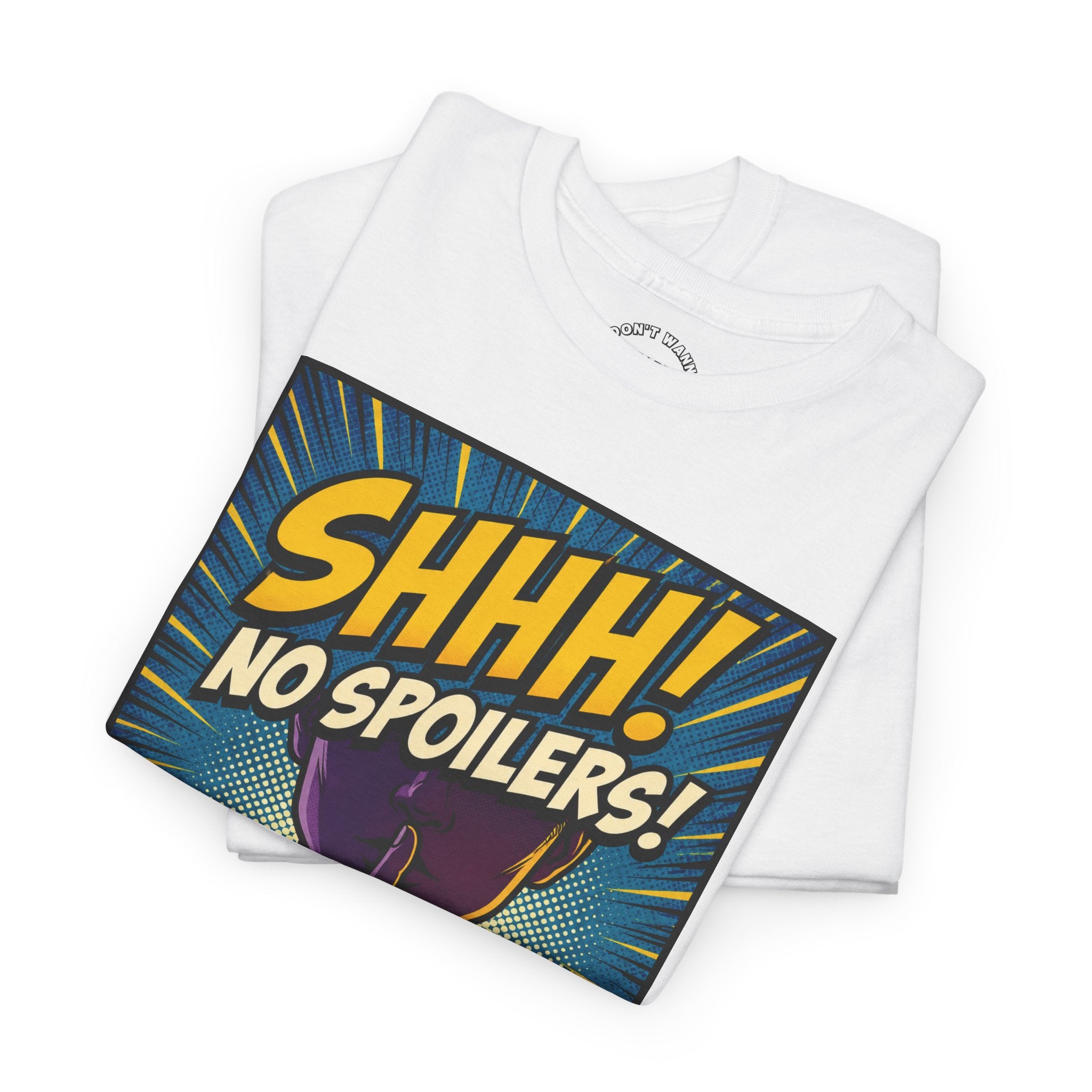 No Spoilers Graphic Tee — "SHHH! No Spoilers!" Comic-Style T-Shirt