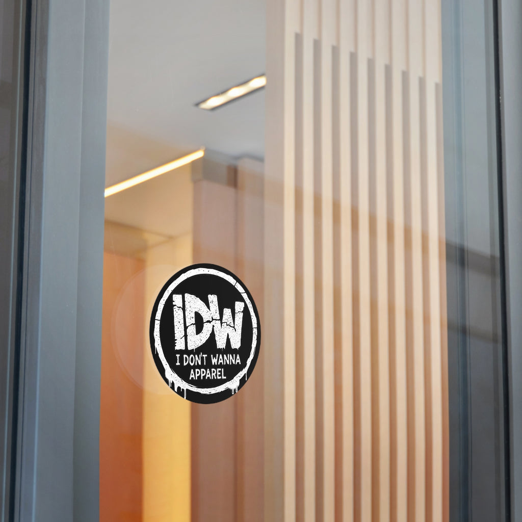 Round Vinyl Sticker — IDW "I Don't Wanna Apparel" Black Graffiti Logo