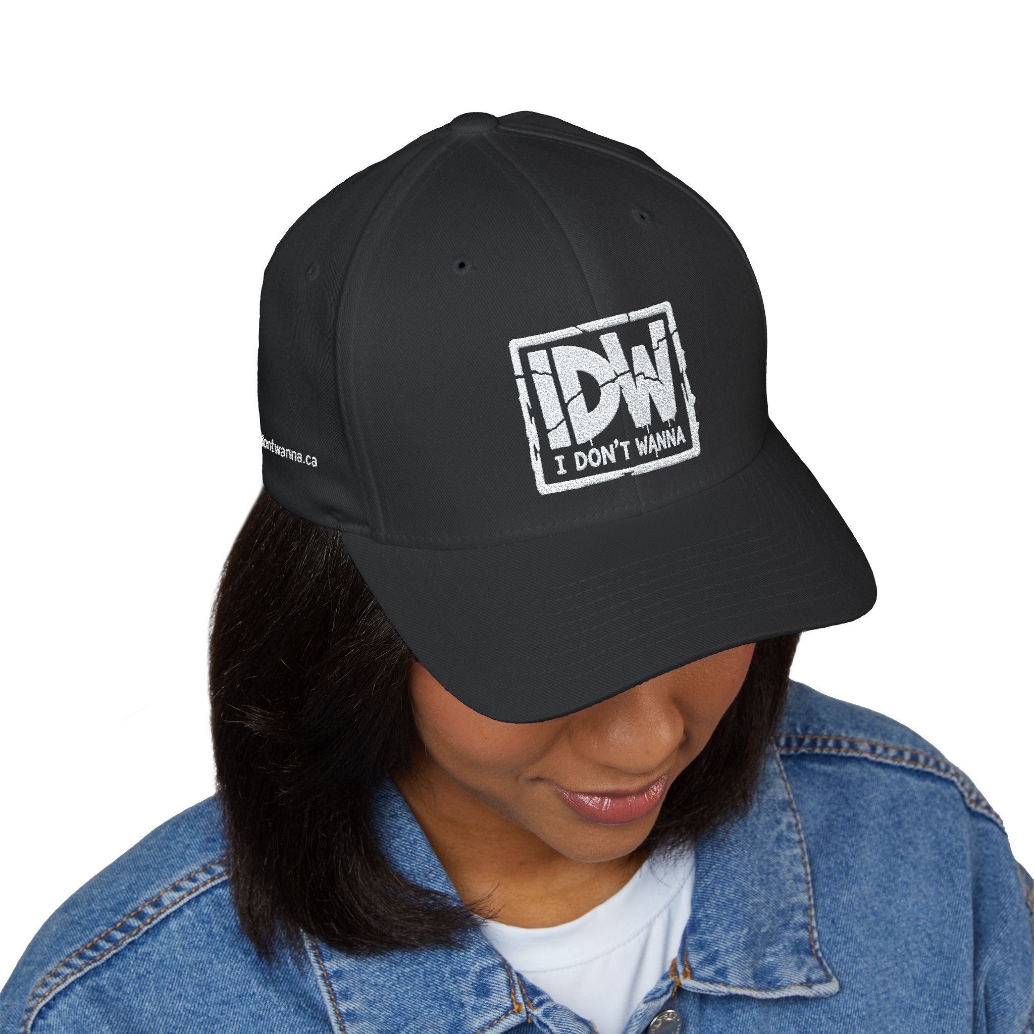 Embroidered 'I Don't Wanna' Logo Cap — Structured Closed-Back Baseball Hat