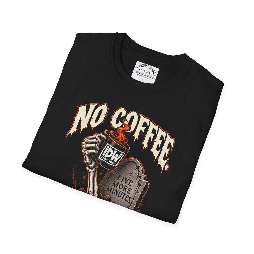 Halloween Coffee T-Shirt — “No Coffee. No Resurrection.” Gothic Graveyard Design