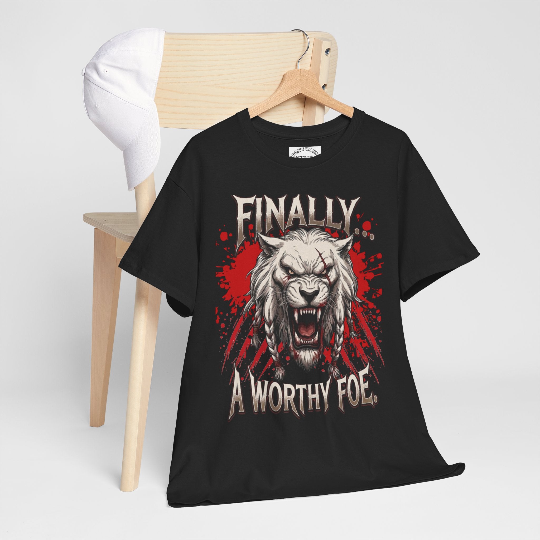Roaring Battle Lion T-Shirt — "Finally A Worthy Foe" Graphic Tee