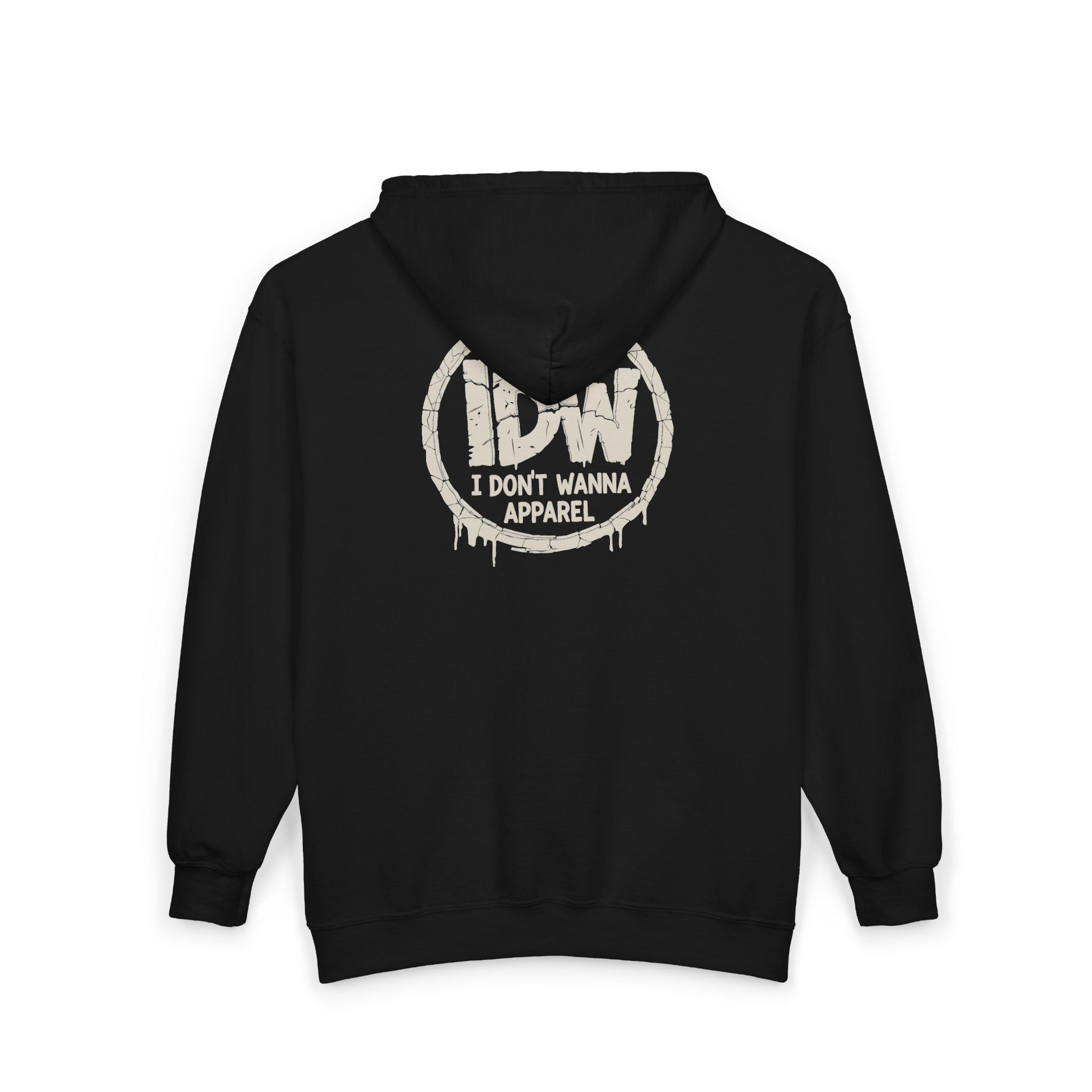 I Don’t Wanna Logo Zip Hoodie — Black Full-Zip Hooded Sweatshirt