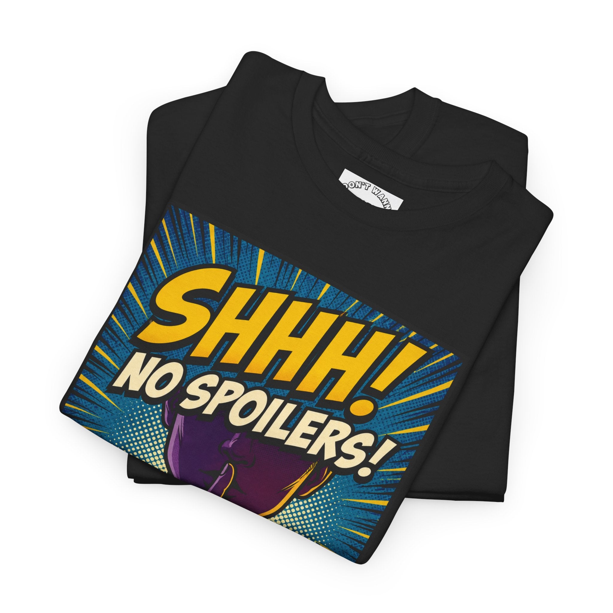 No Spoilers Graphic Tee — "SHHH! No Spoilers!" Comic-Style T-Shirt