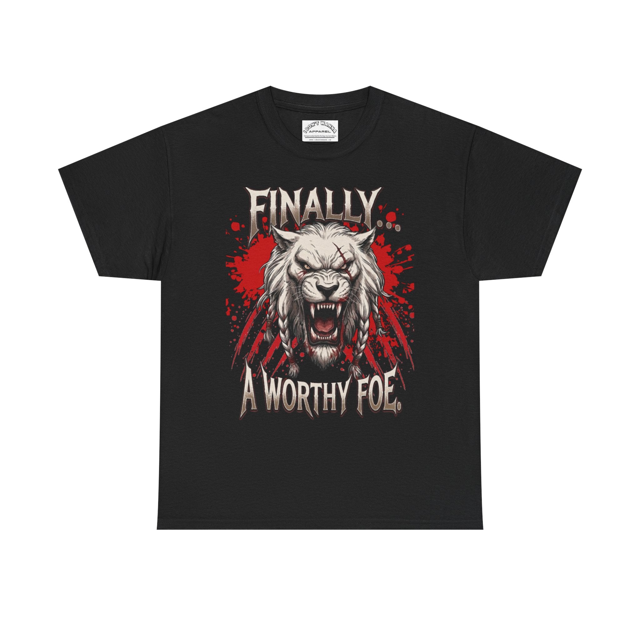 Roaring Battle Lion T-Shirt — "Finally A Worthy Foe" Graphic Tee