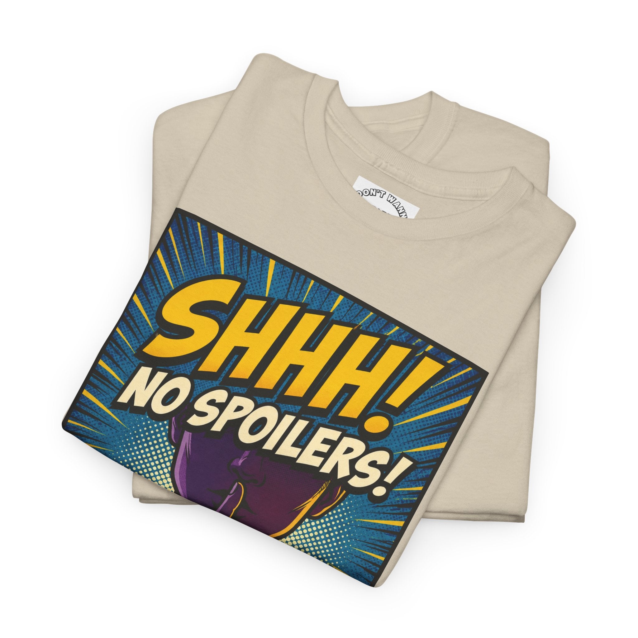 No Spoilers Graphic Tee — "SHHH! No Spoilers!" Comic-Style T-Shirt