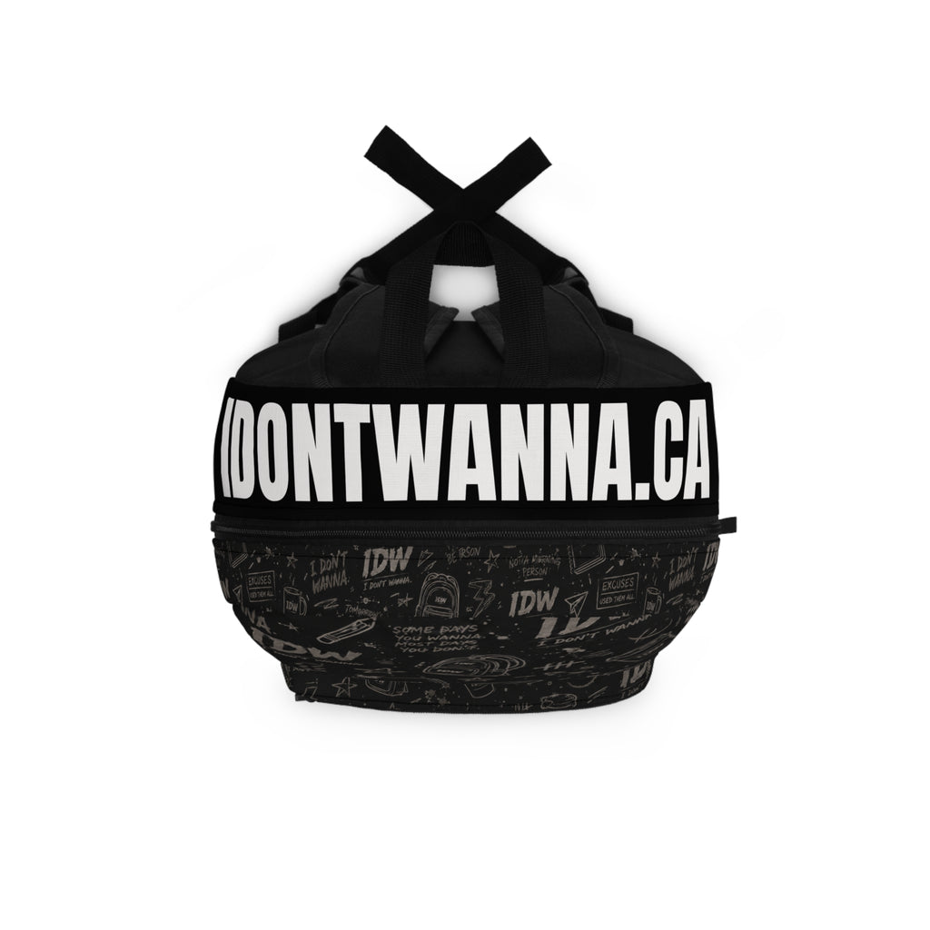IDW "I Don't Wanna" Graphic Backpack — Black Doodle Pattern School & Travel Bag