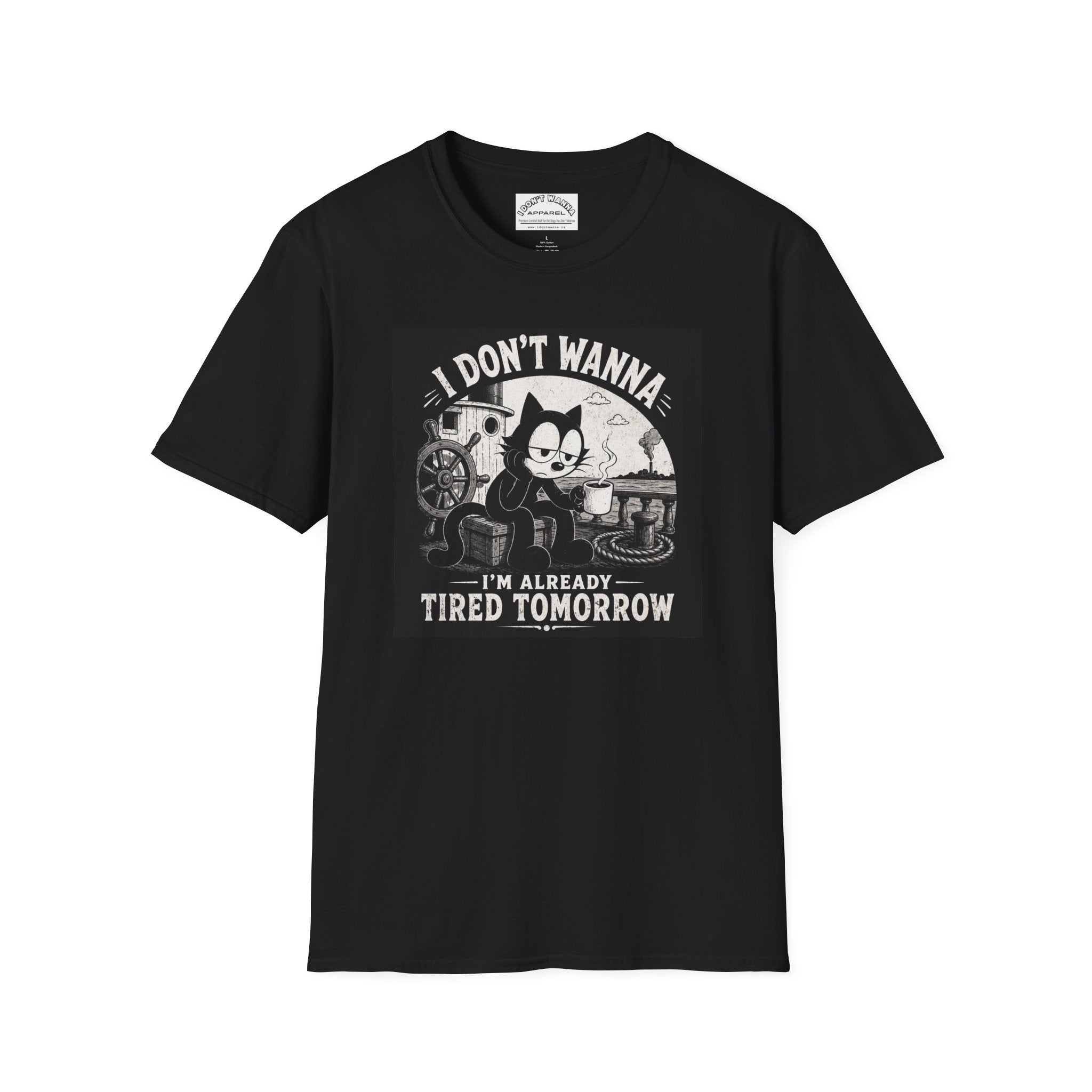 I Don't Wanna I'm Already Tired Tomorrow Retro Tee — Doom Cat Coffee T-Shirt