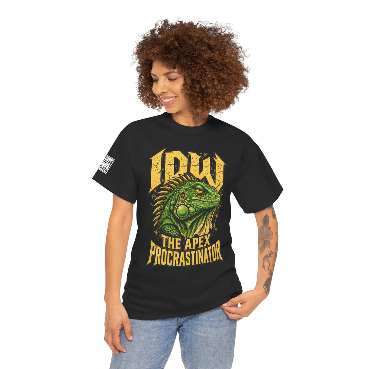 Apex Procrastinator Iguana T-Shirt — "I AM THE APEX PROCRASTINATOR" (Back: "THE VOICES IN MY HEAD REQUESTED A DAY OFF")