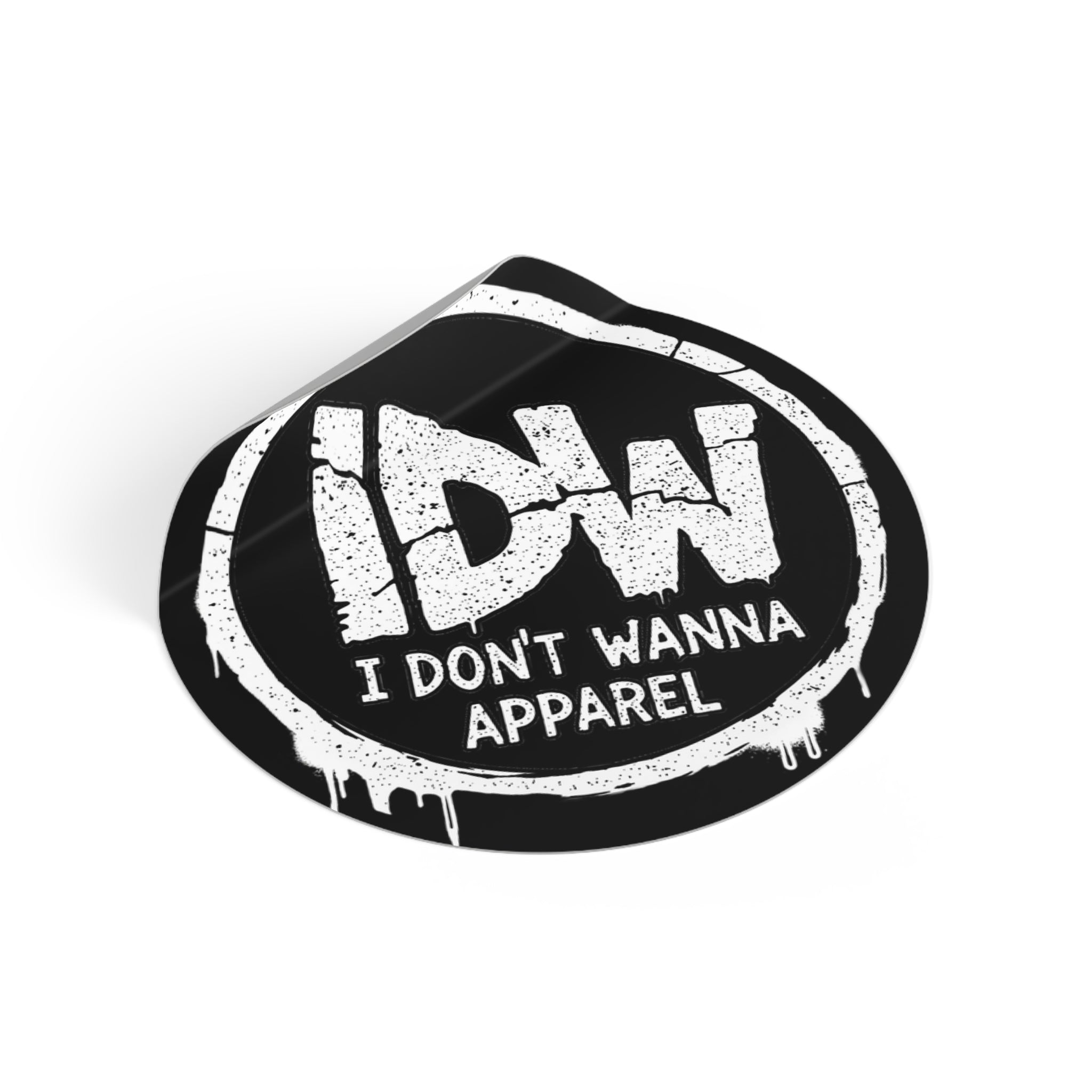 Round Vinyl Sticker — IDW "I Don't Wanna Apparel" Black Graffiti Logo