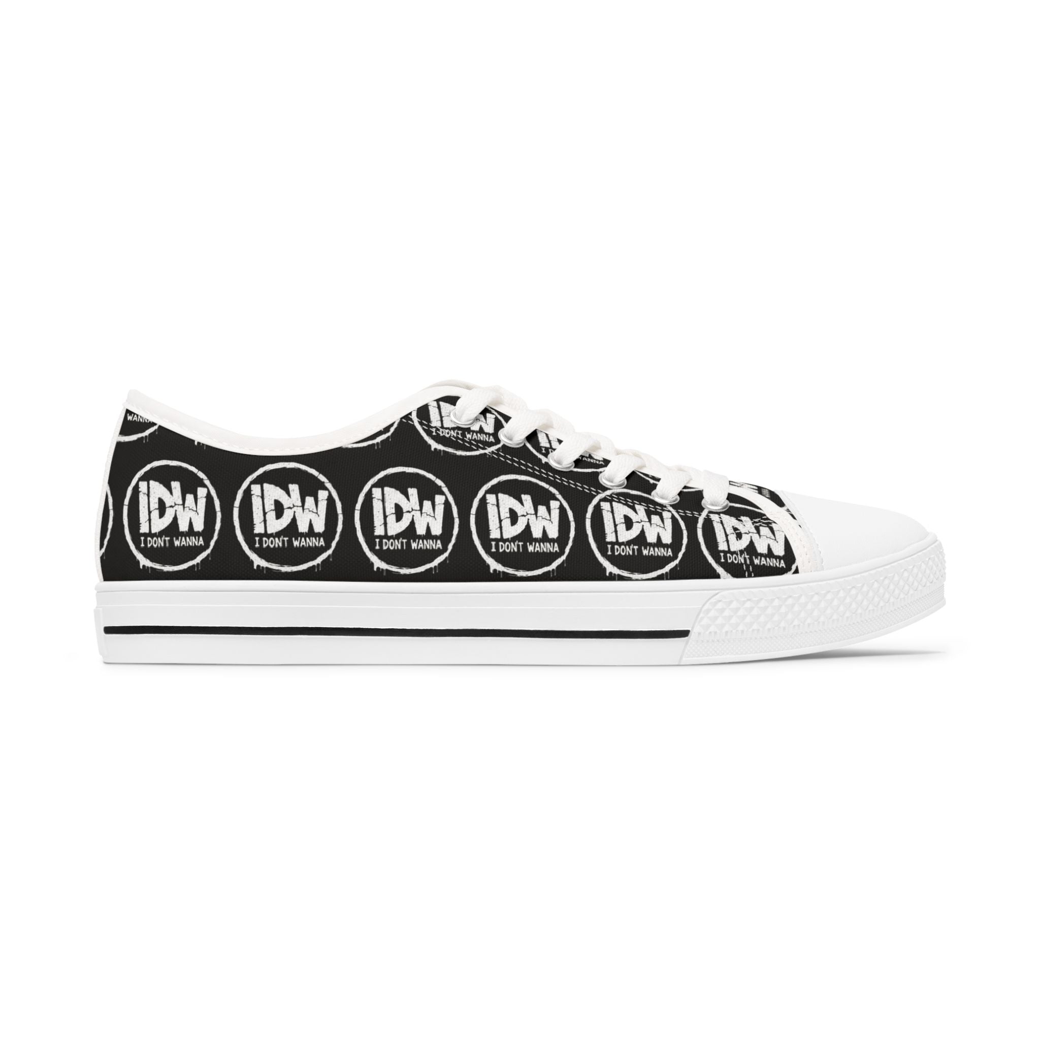 Women's Low Top Sneakers — Black Repeating 'IDW I Don't Wanna' Logo Design