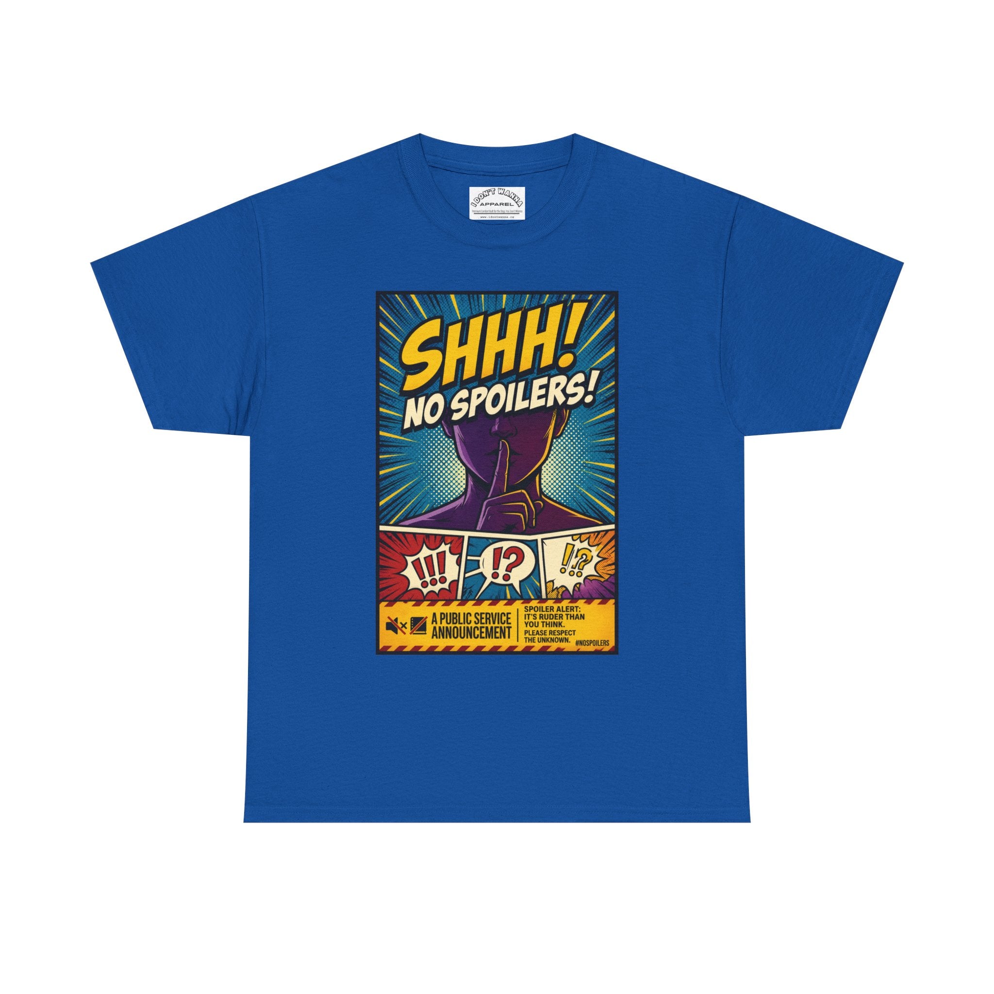 No Spoilers Graphic Tee — "SHHH! No Spoilers!" Comic-Style T-Shirt