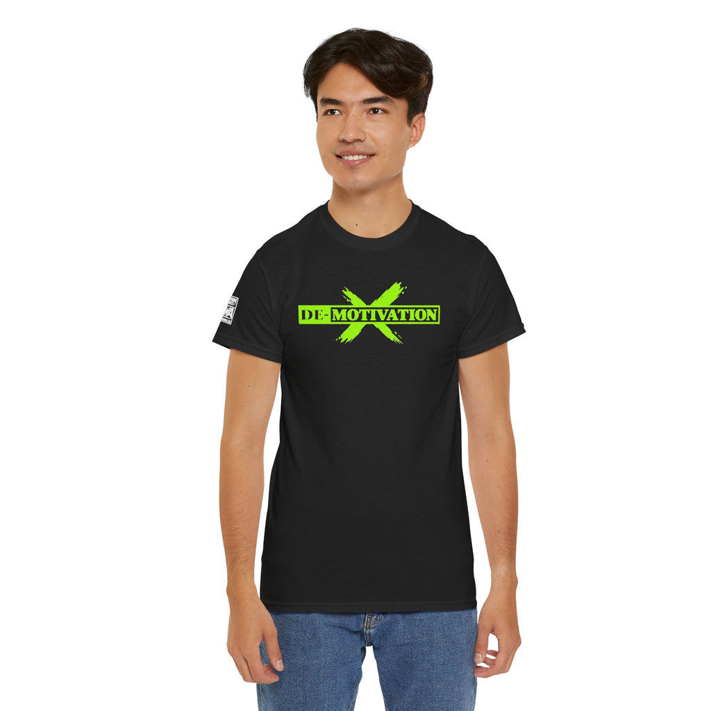 De-Motivation Neon Green Graphic Tee — “We Got Two Words… Don’t Wanna”
