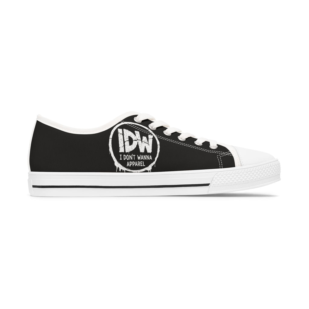 Women's Low Top Sneakers — Black Repeating 'IDW I Don't Wanna' Logo Design