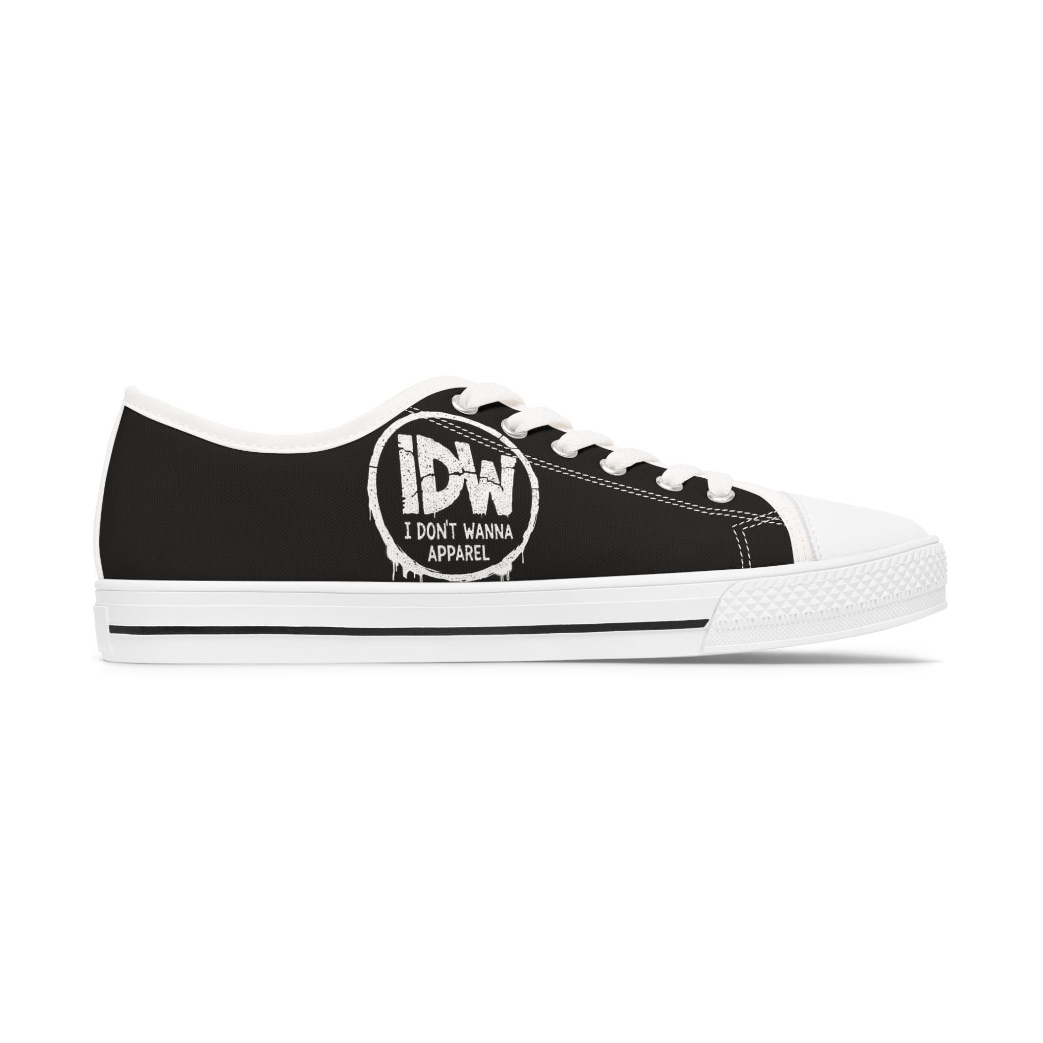 Women's Low Top Sneakers — Black Repeating 'IDW I Don't Wanna' Logo Design