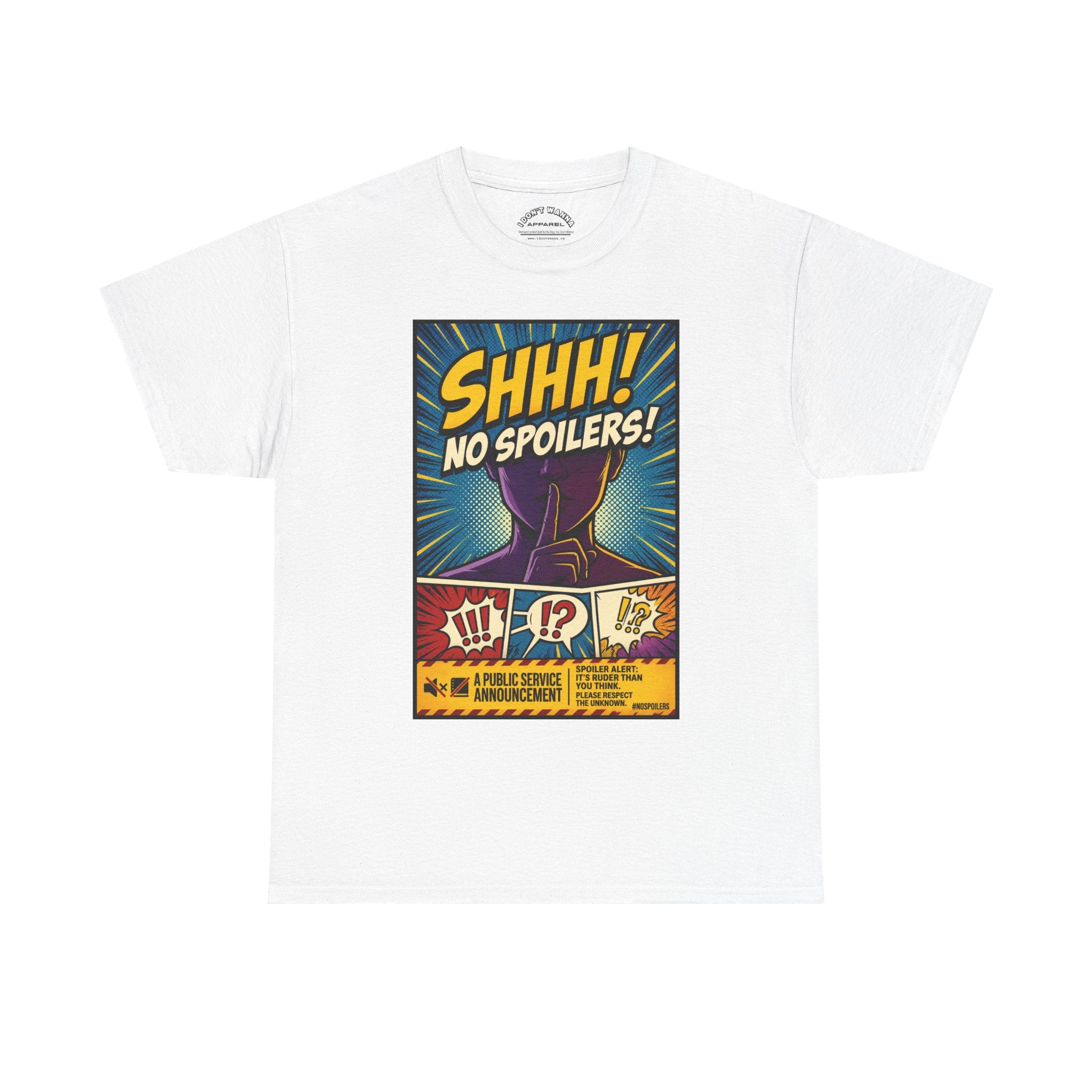 No Spoilers Graphic Tee — "SHHH! No Spoilers!" Comic-Style T-Shirt