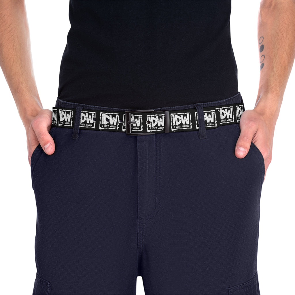 IDW Logo Print Belt — Black & White Graphic Casual Belt with Repeating IDW Emblem