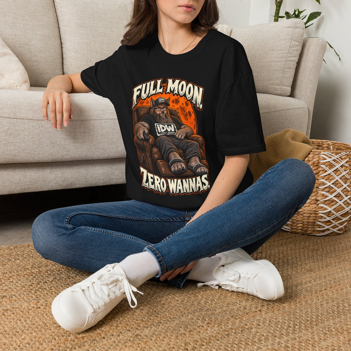 Full Moon, Zero Wannas T-Shirt — Lazy Werewolf Graphic Tee