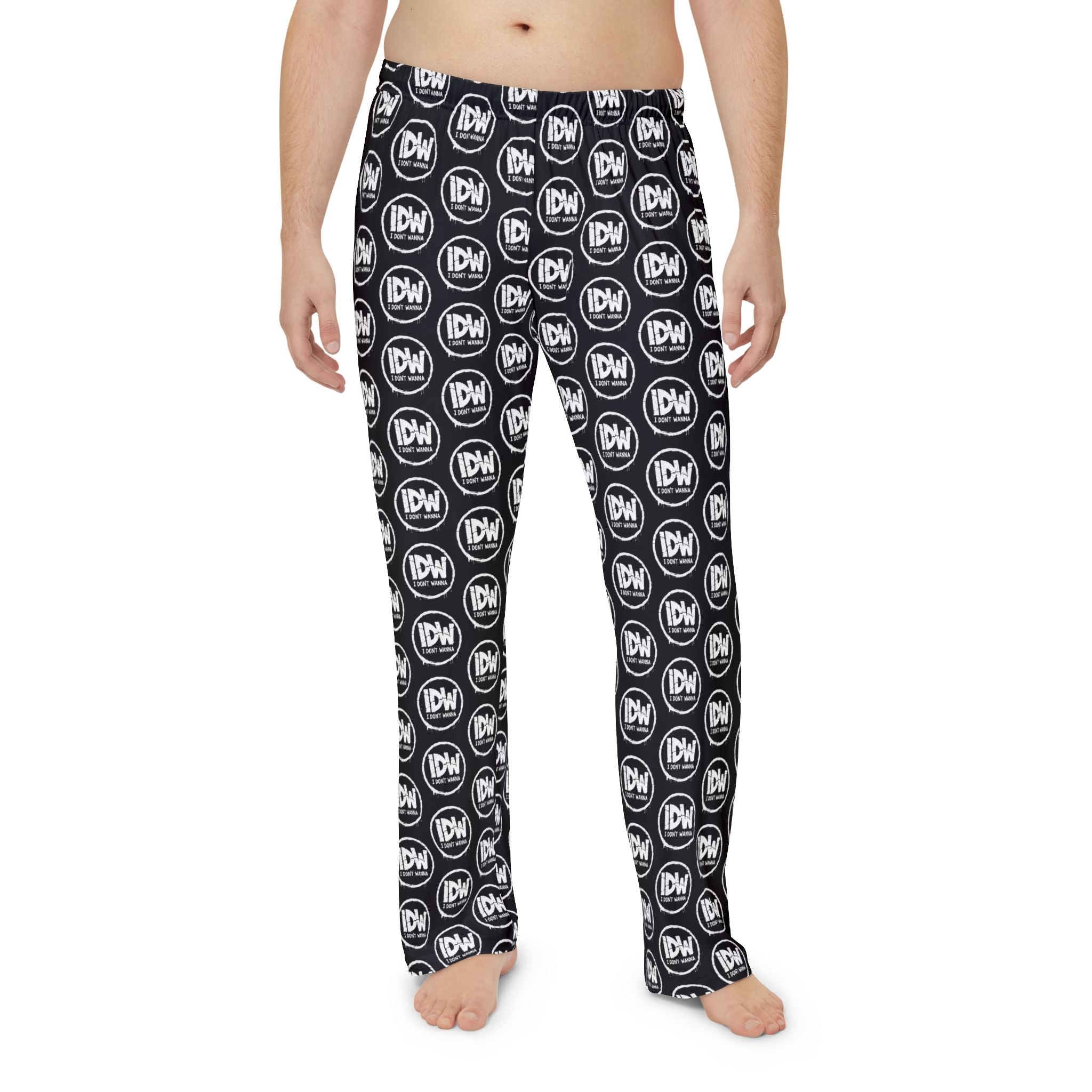 Don't Wanna Men’s Pajama Pants – Black & White IDW Pattern