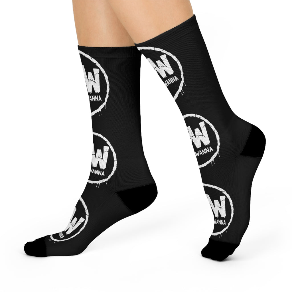 Cushioned Crew Socks — Black “IDW I Don’t Wanna” Logo Comfort Socks
