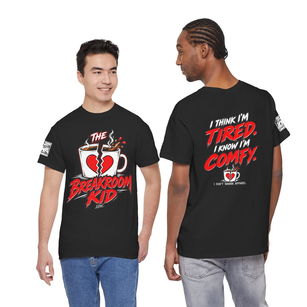 Breakroom Kid Tee — “I Think I’m TIRED. I Know I’m COMFY.” Coffee Shop Graphic Tee