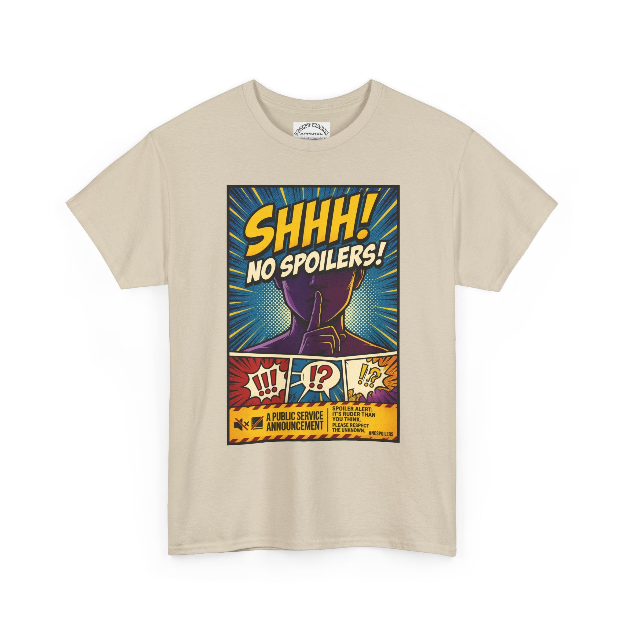 No Spoilers Graphic Tee — "SHHH! No Spoilers!" Comic-Style T-Shirt
