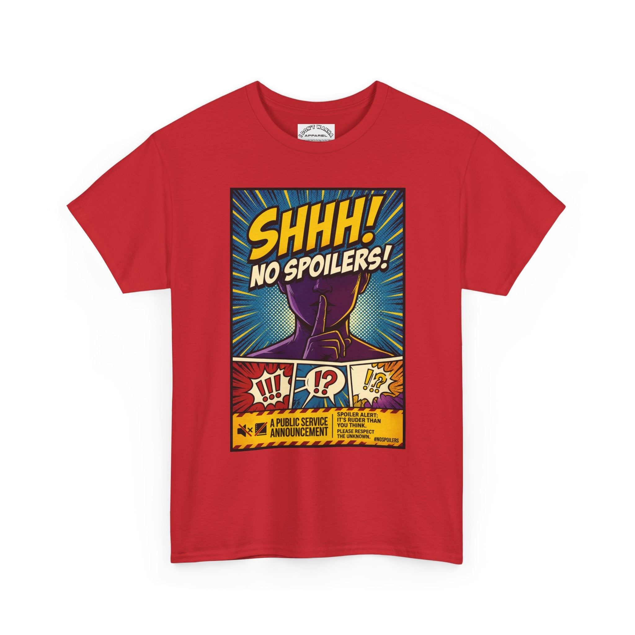 No Spoilers Graphic Tee — "SHHH! No Spoilers!" Comic-Style T-Shirt