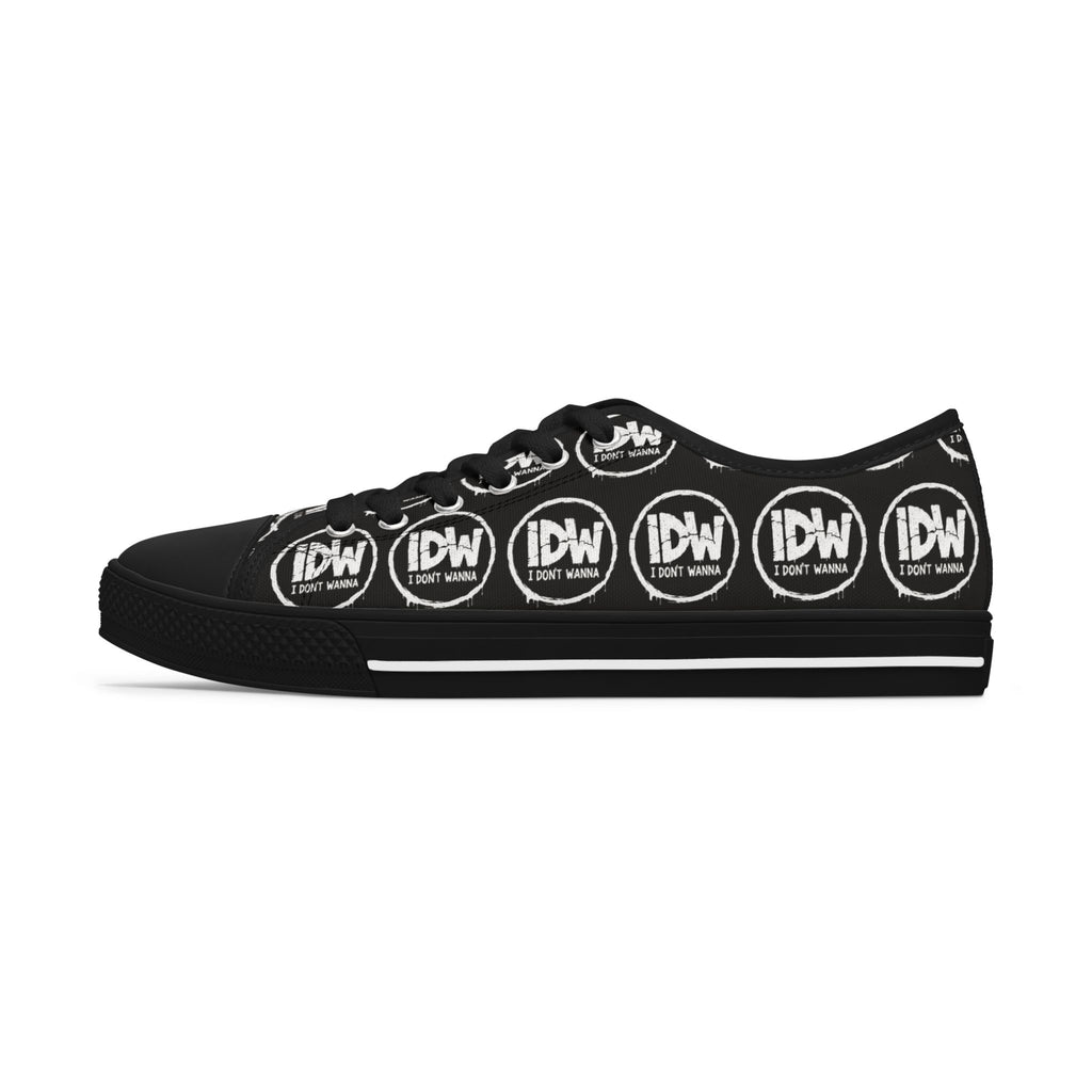 Women's Low Top Sneakers — Black Repeating 'IDW I Don't Wanna' Logo Design