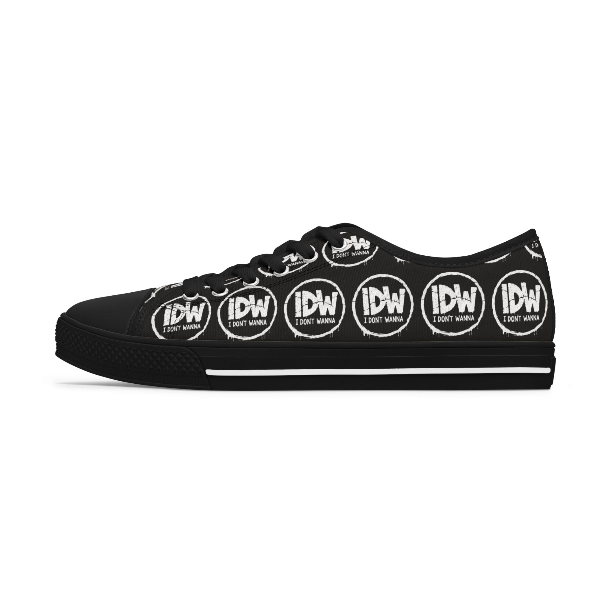 Women's Low Top Sneakers — Black Repeating 'IDW I Don't Wanna' Logo Design