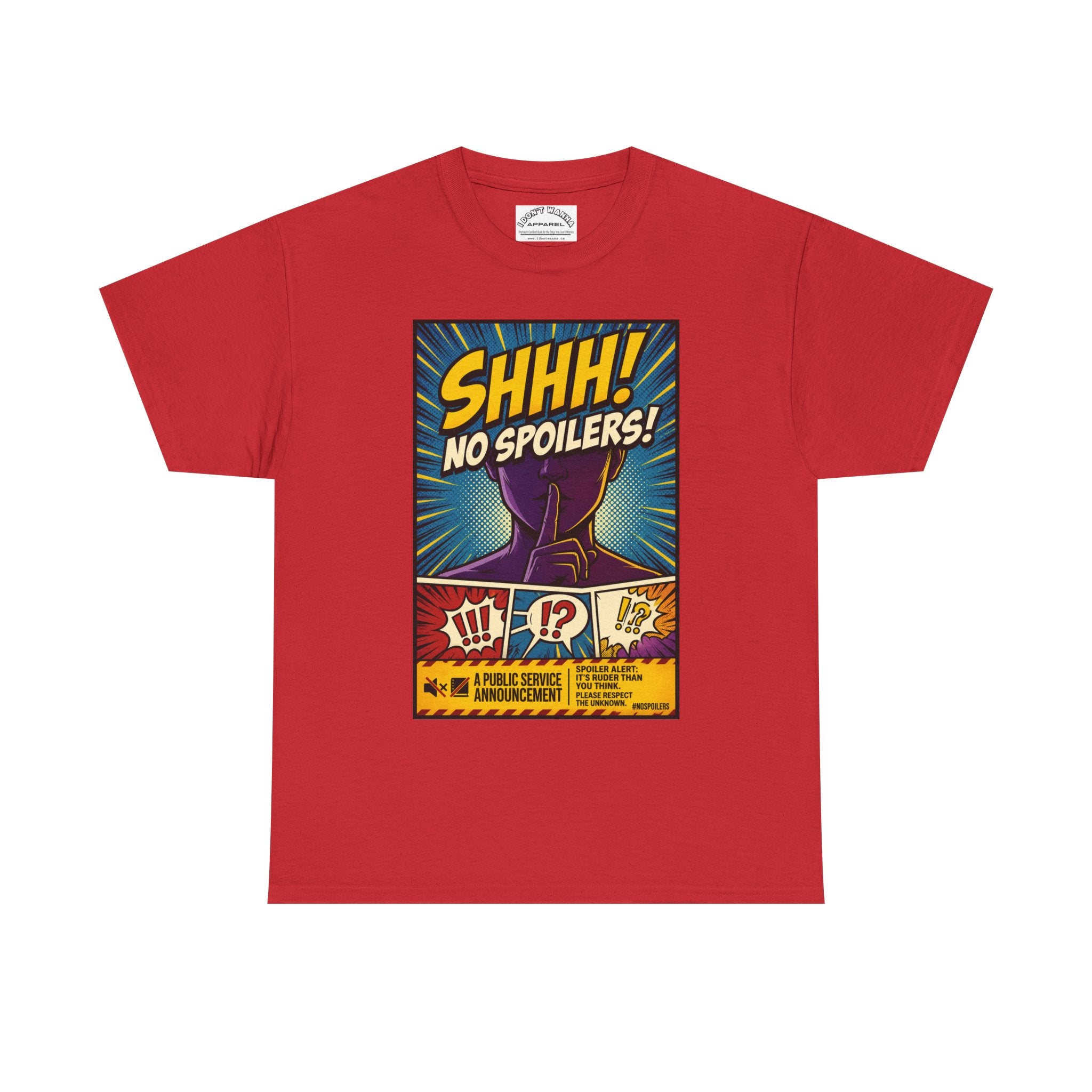 No Spoilers Graphic Tee — "SHHH! No Spoilers!" Comic-Style T-Shirt