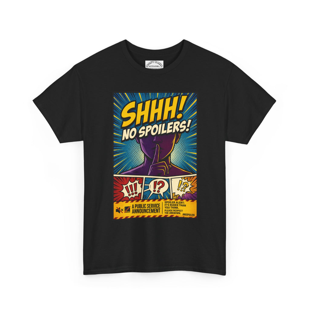 No Spoilers Graphic Tee — "SHHH! No Spoilers!" Comic-Style T-Shirt