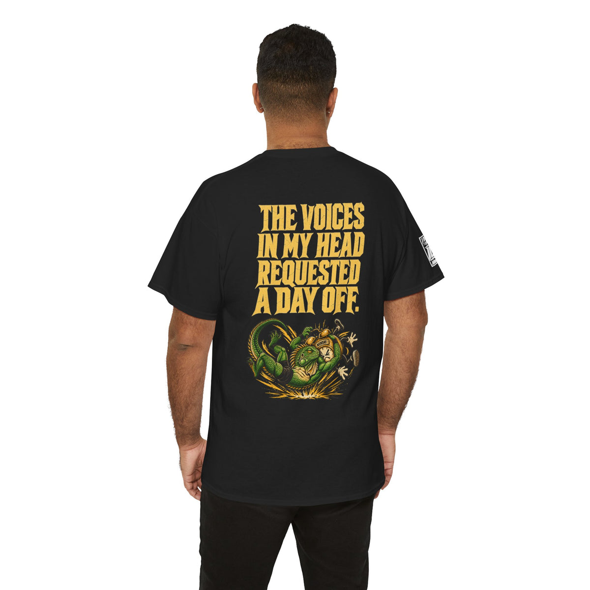 Apex Procrastinator Iguana T-Shirt — "I AM THE APEX PROCRASTINATOR" (Back: "THE VOICES IN MY HEAD REQUESTED A DAY OFF")
