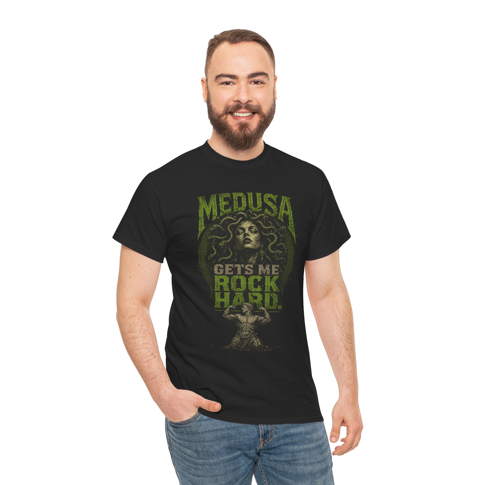 Medusa 'Gets Me Rock Hard' Graphic Tee — Vintage Mythology Shirt