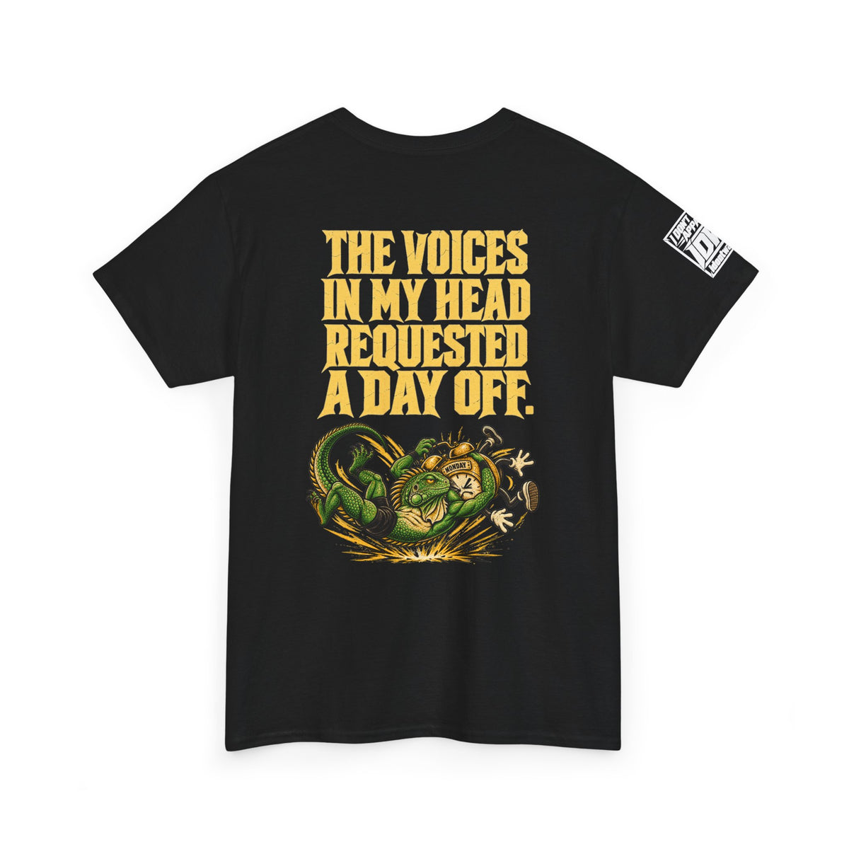 Apex Procrastinator Iguana T-Shirt — "I AM THE APEX PROCRASTINATOR" (Back: "THE VOICES IN MY HEAD REQUESTED A DAY OFF")