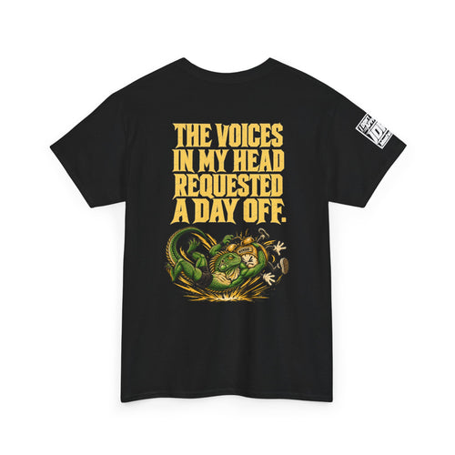 Apex Procrastinator Iguana T-Shirt — "I AM THE APEX PROCRASTINATOR" (Back: "THE VOICES IN MY HEAD REQUESTED A DAY OFF")
