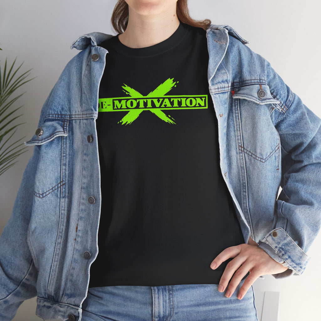 De-Motivation Neon Green Graphic Tee — “We Got Two Words… Don’t Wanna”