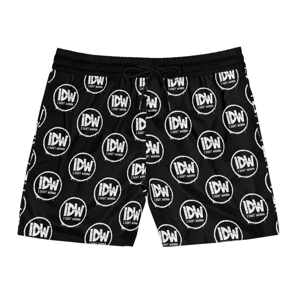 IDW Logo Black Swim Shorts — Men's Mid-Length Beach Trunks
