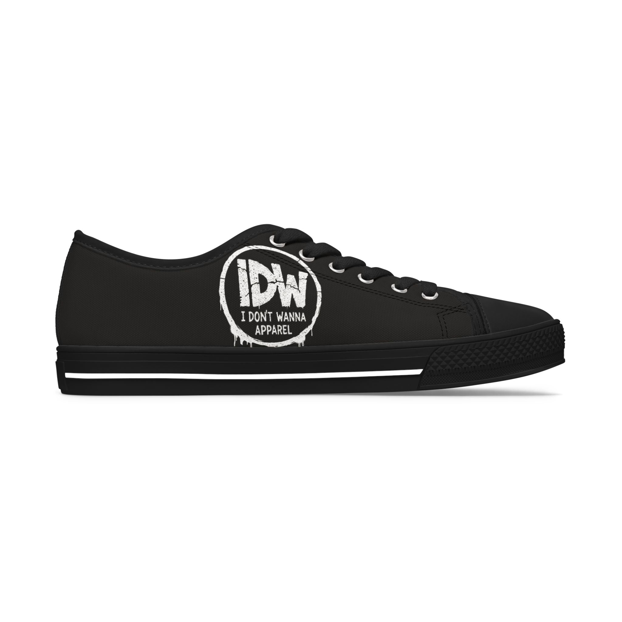 Women's Low Top Sneakers — Black Repeating 'IDW I Don't Wanna' Logo Design