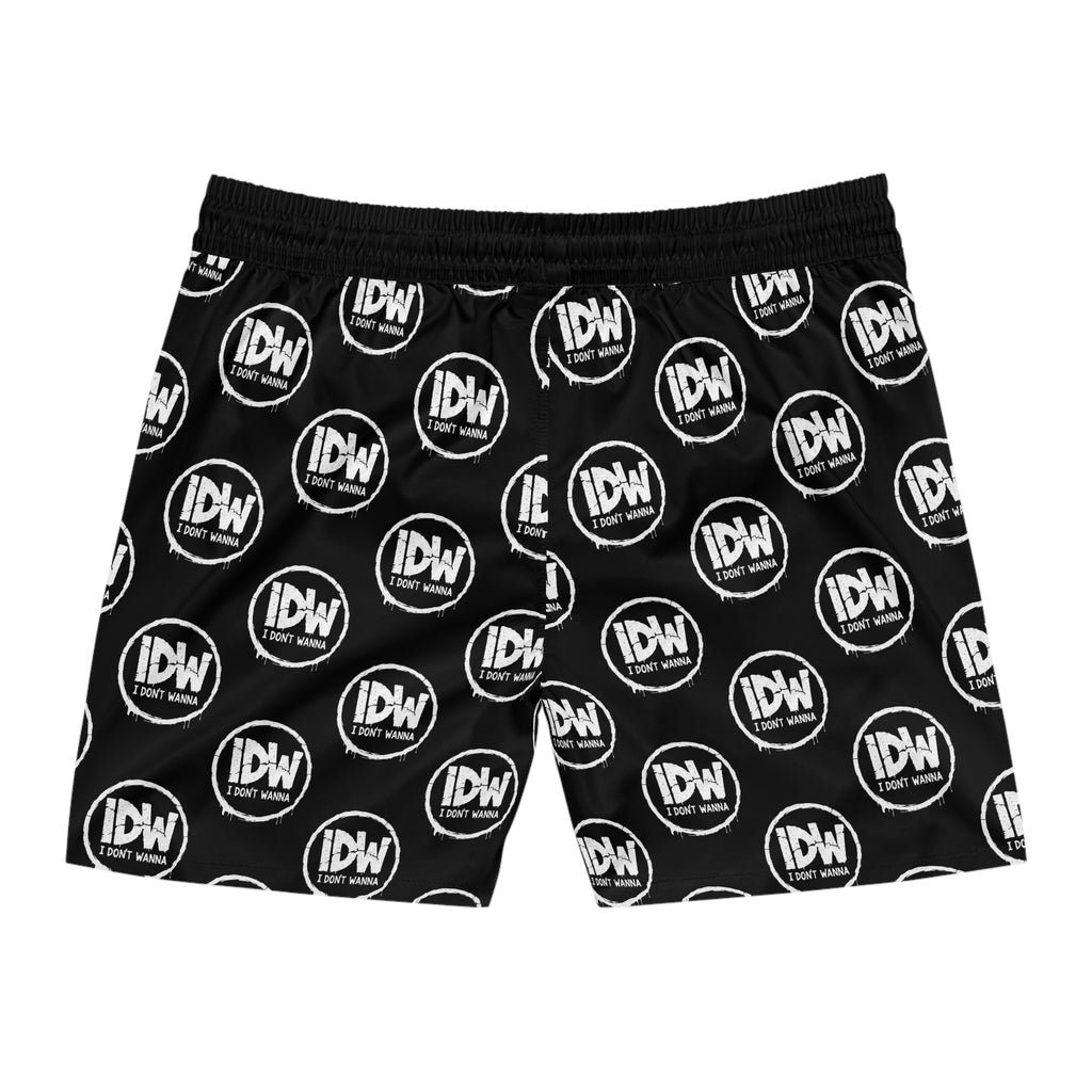 IDW Logo Black Swim Shorts — Men's Mid-Length Beach Trunks
