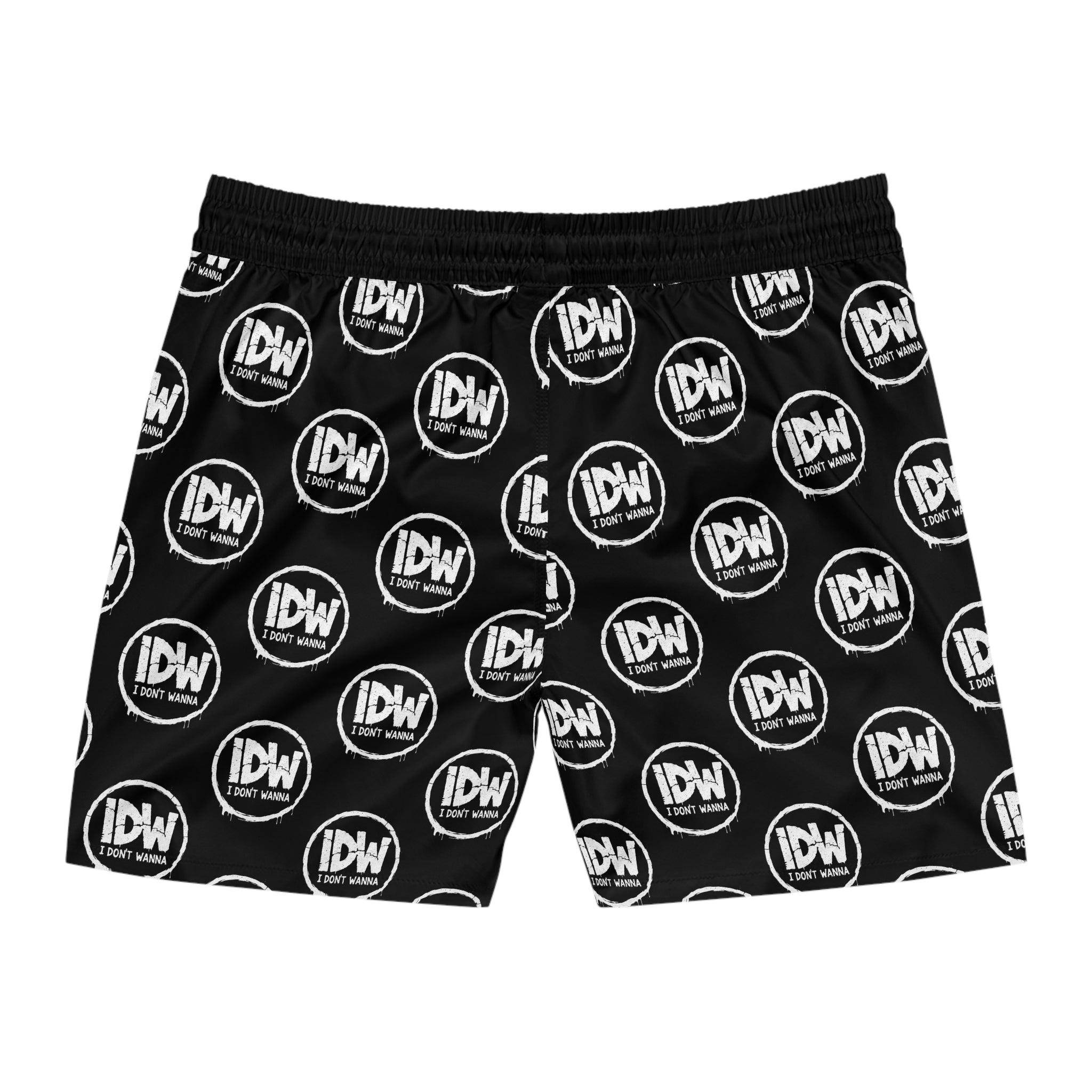 IDW Logo Black Swim Shorts — Men's Mid-Length Beach Trunks