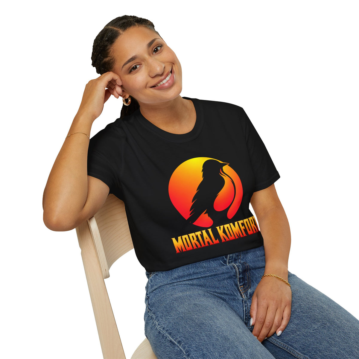 Mortal Komfort Retro Sunset T-Shirt — American Robin Graphic Tee