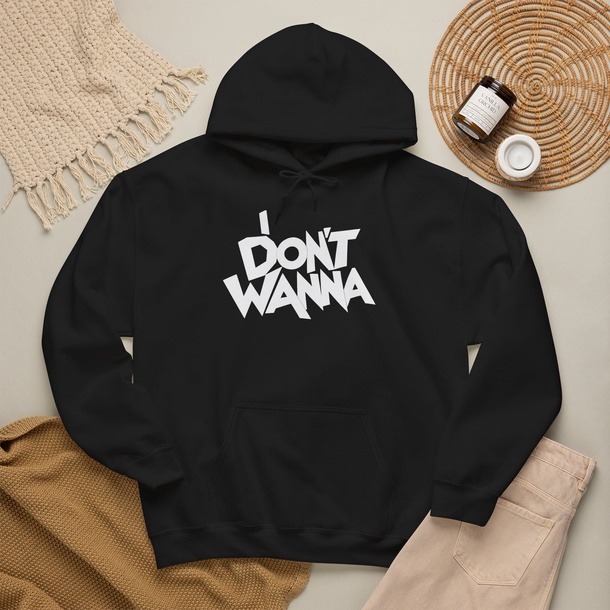 I DON'T WANNA Hoodie — Graphic Streetwear Pullover for Laid‑Back Vibes