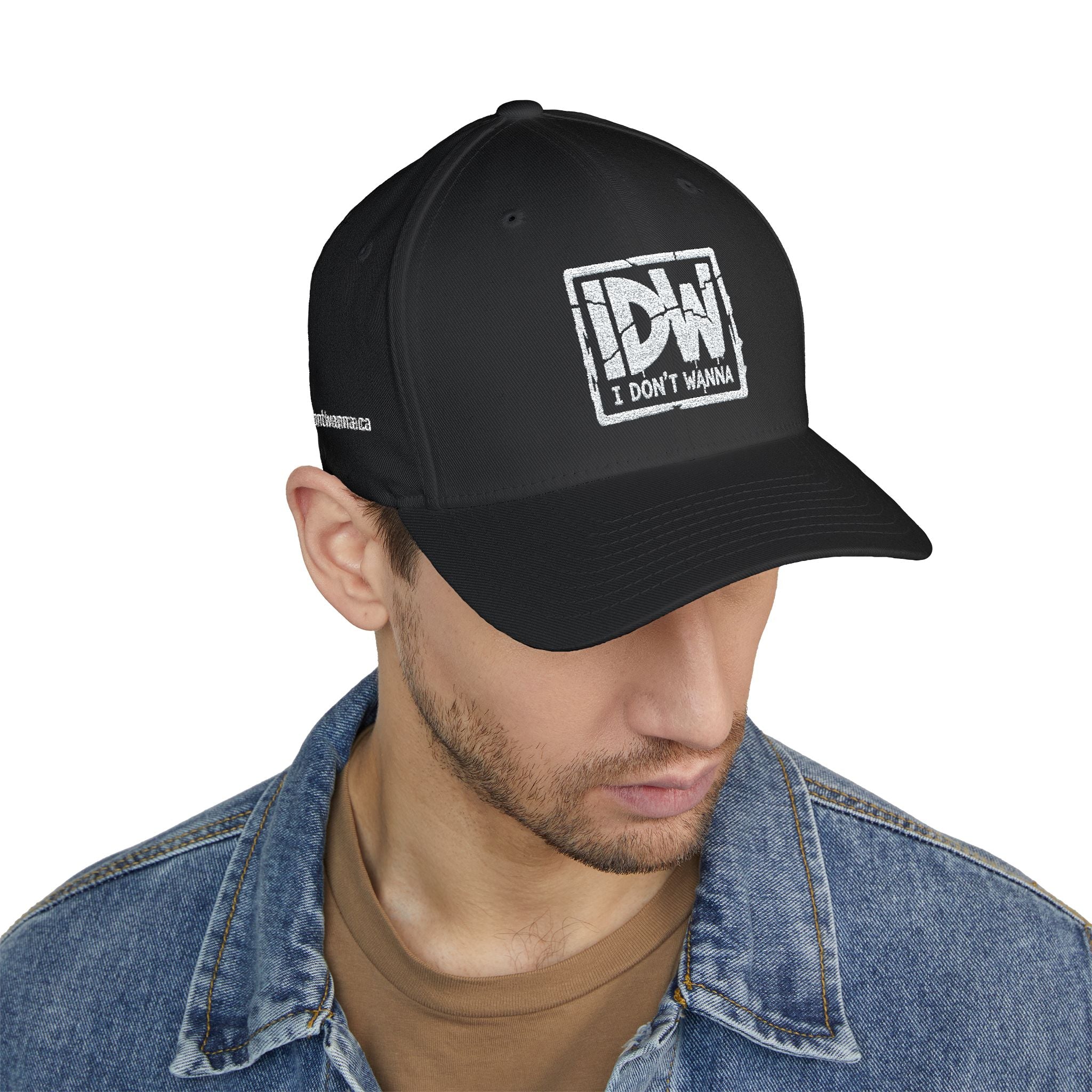 Embroidered 'I Don't Wanna' Logo Cap — Structured Closed-Back Baseball Hat
