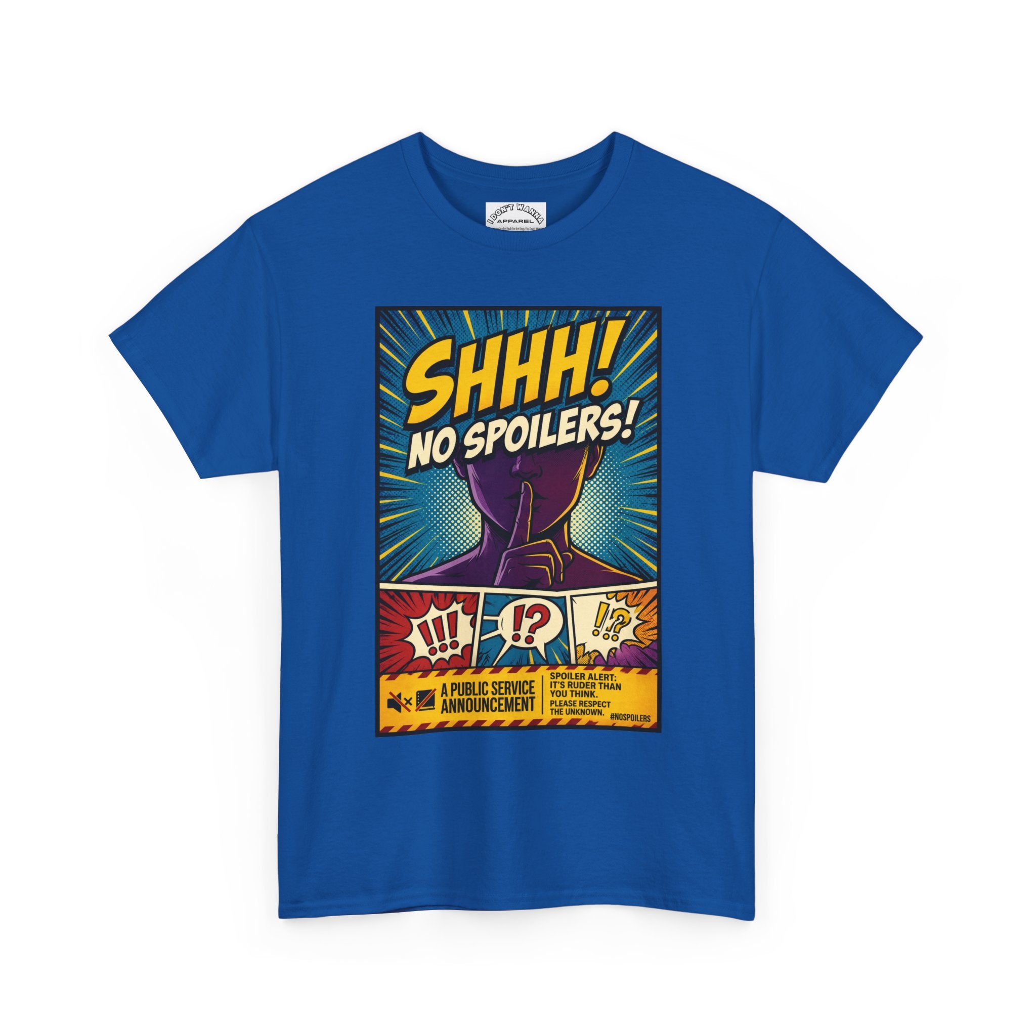No Spoilers Graphic Tee — "SHHH! No Spoilers!" Comic-Style T-Shirt
